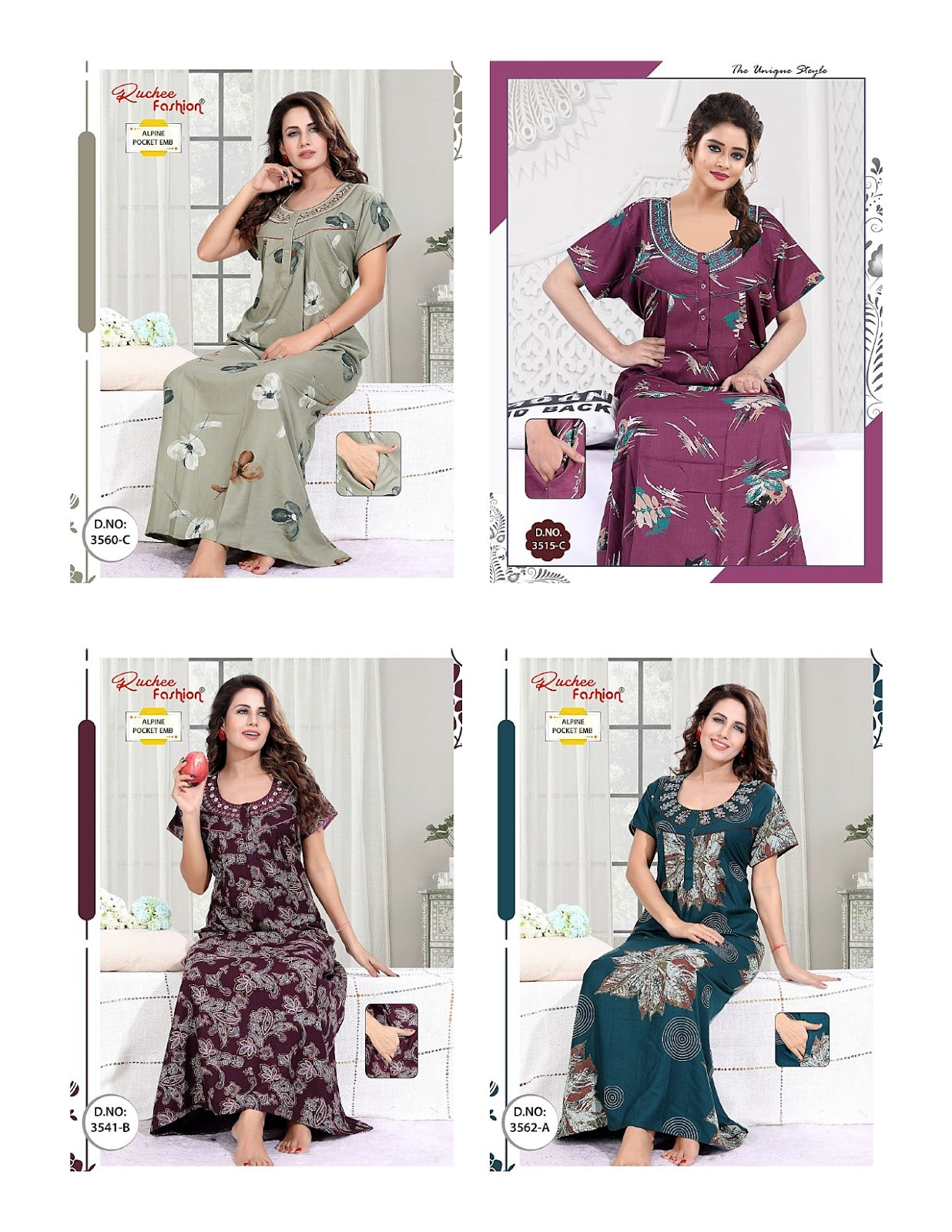 Alpine Embroidery 2407 Ruchee Fashion Night Gowns Supplier Ahmedabad