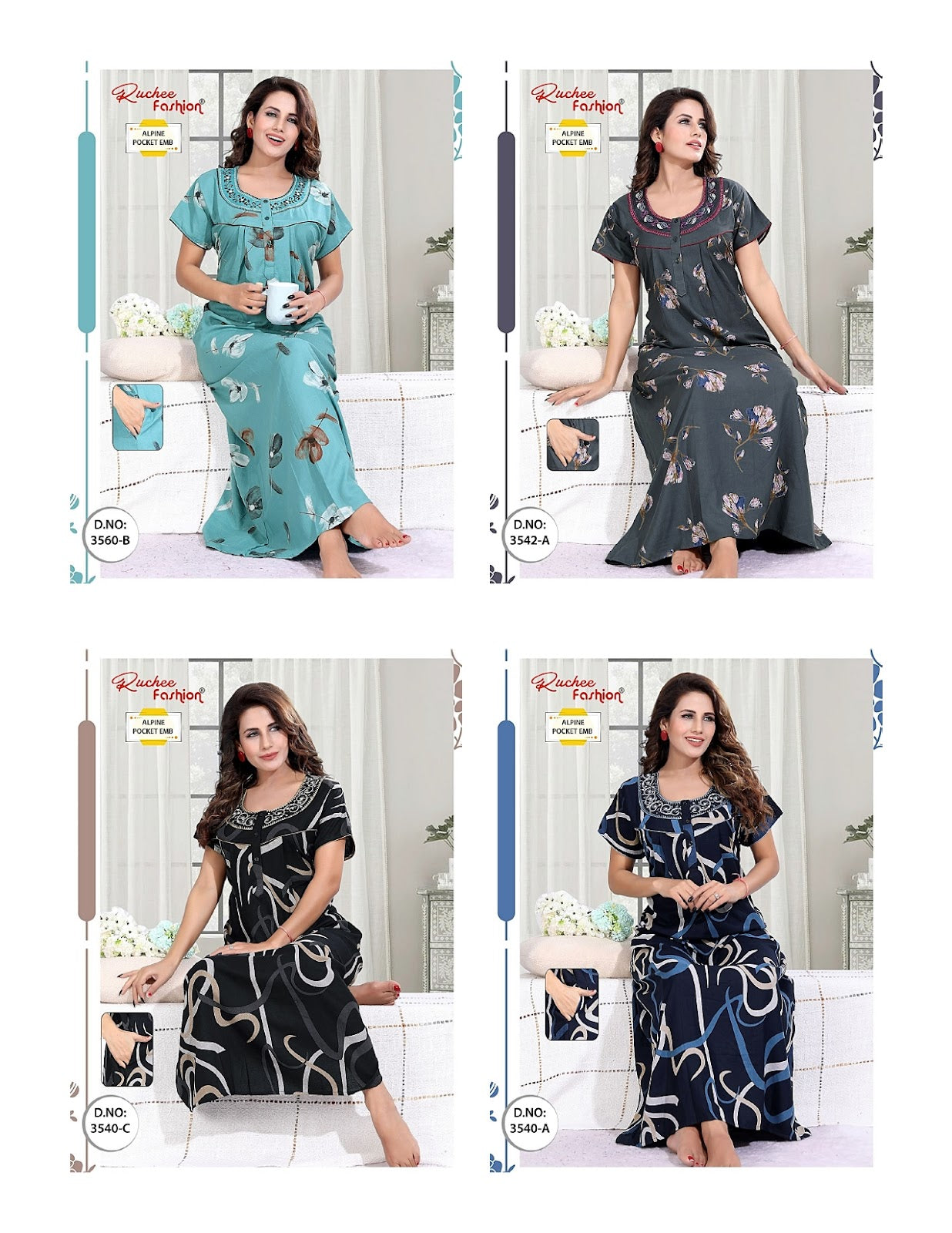 Alpine Embroidery 2407 Ruchee Fashion Night Gowns Supplier Ahmedabad