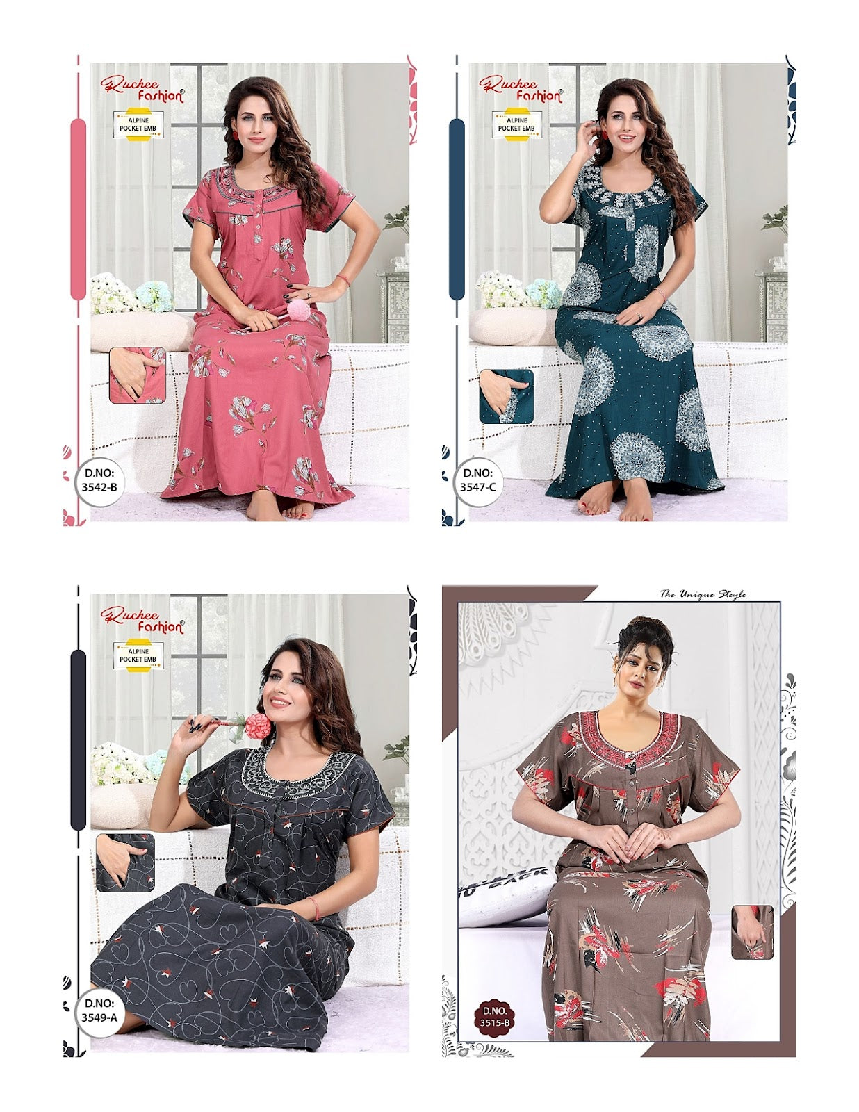 Alpine Embroidery 2407 Ruchee Fashion Night Gowns Supplier Ahmedabad