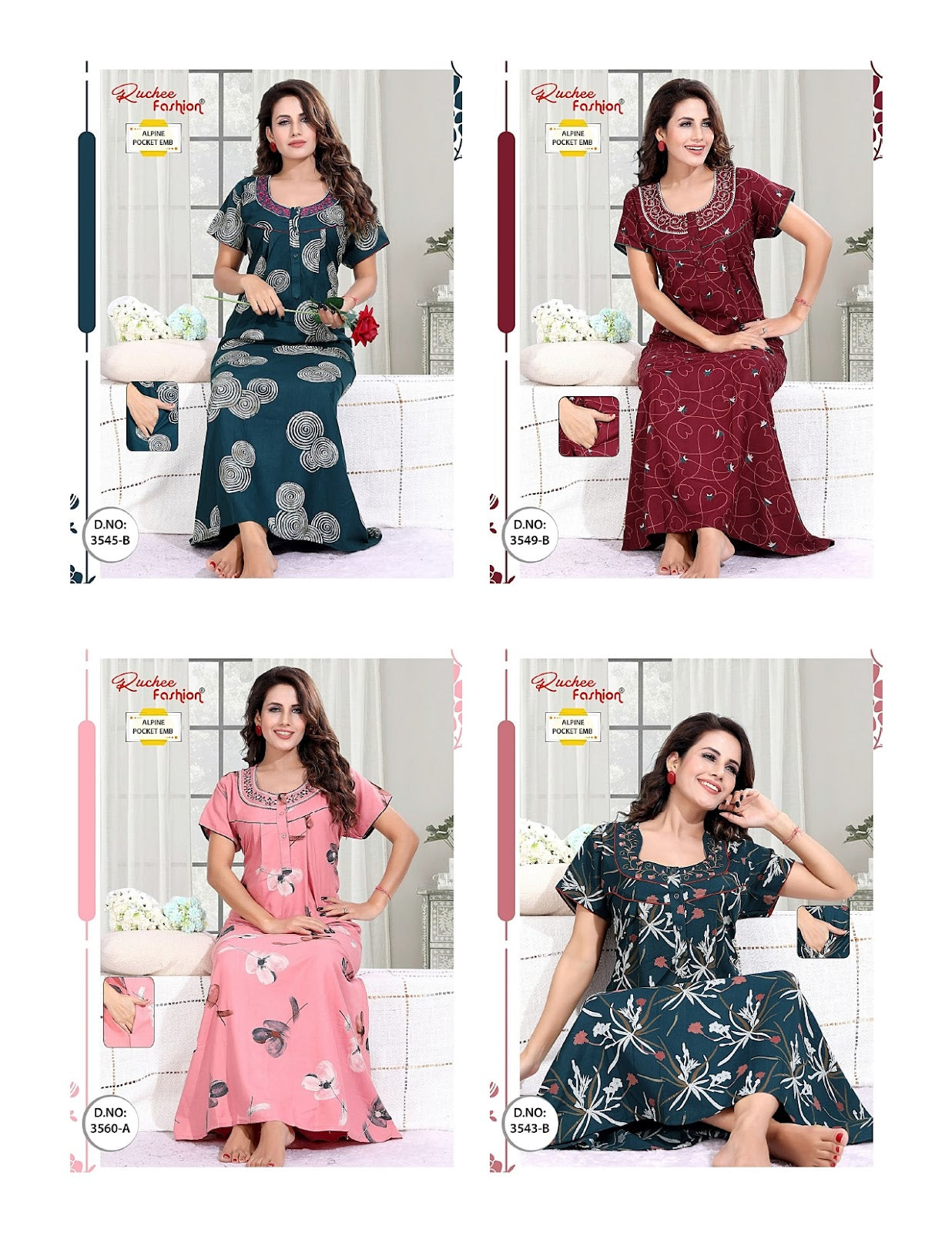 Alpine Embroidery 2407 Ruchee Fashion Night Gowns Supplier Ahmedabad