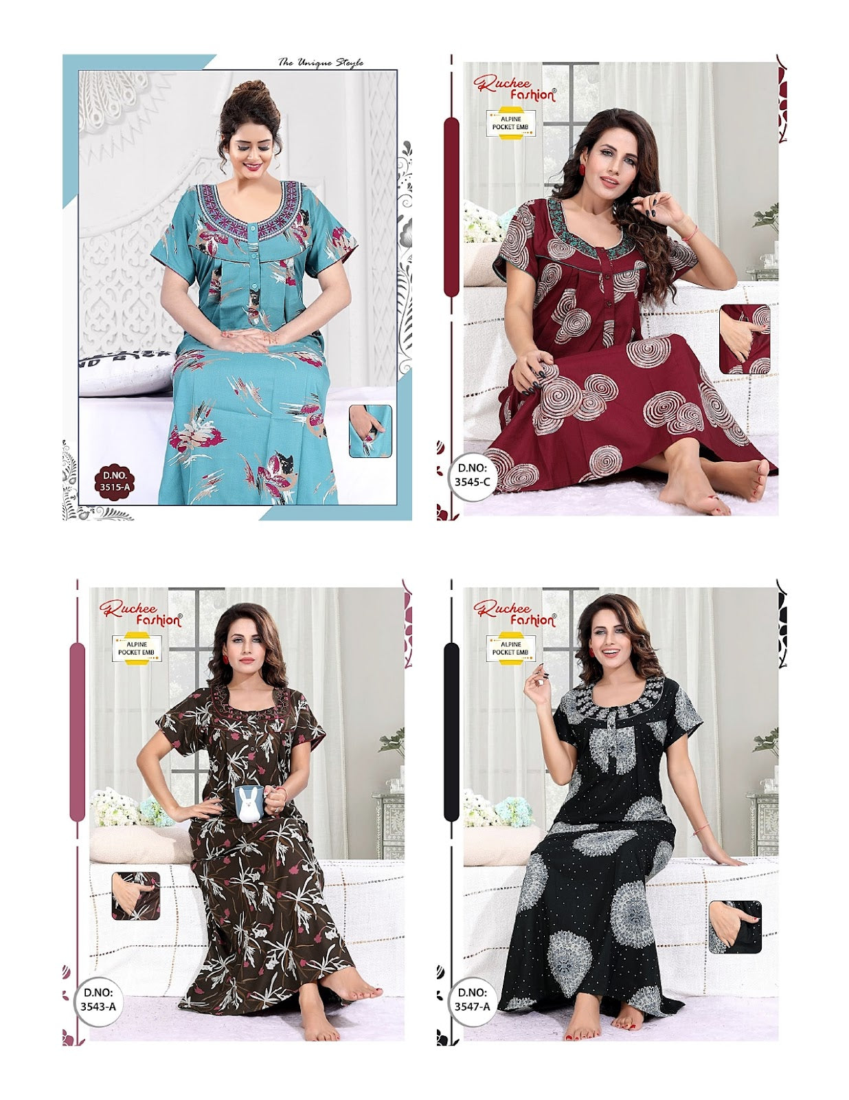 Alpine Embroidery 2407 Ruchee Fashion Night Gowns Supplier Ahmedabad