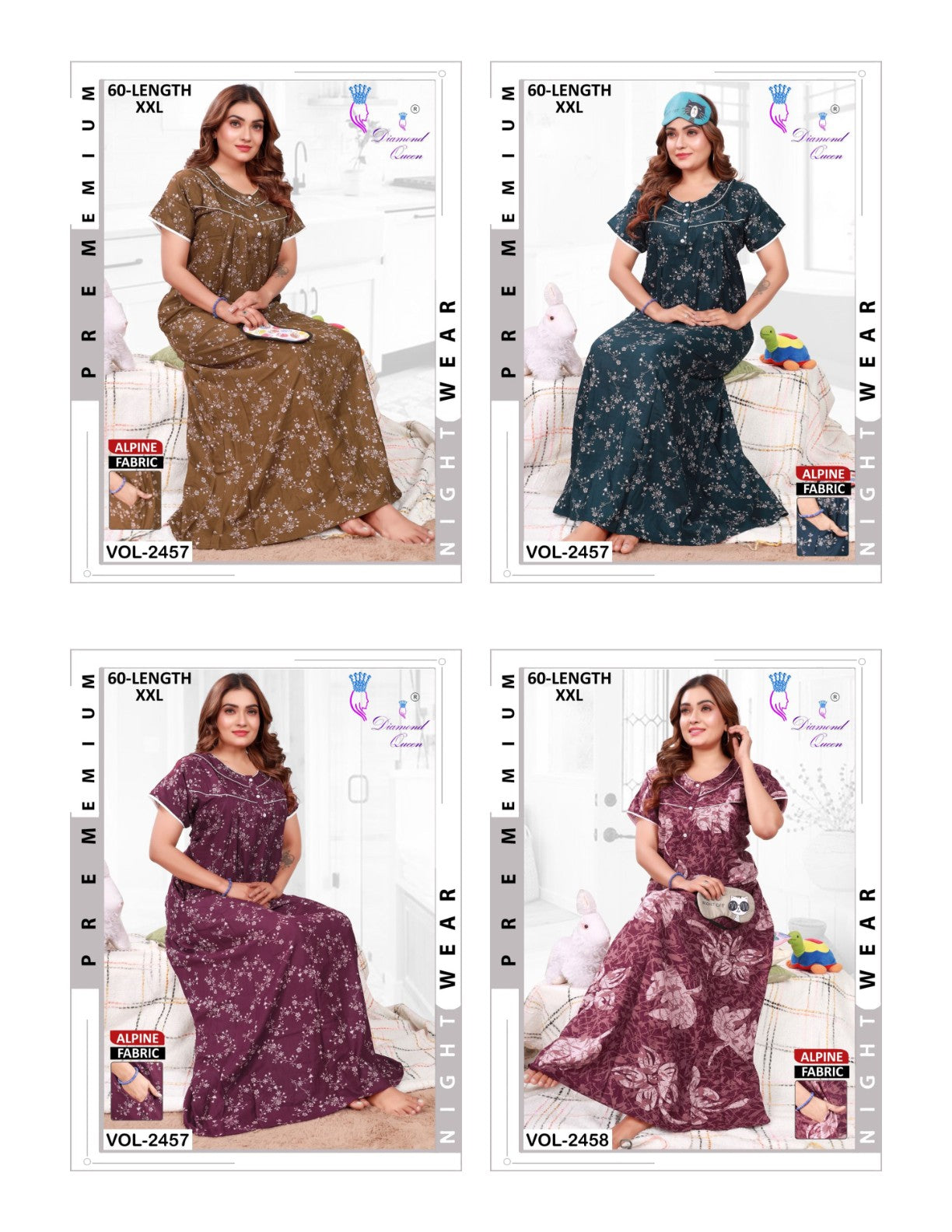 Alpine Length 60 Diamond Queen Night Gowns Supplier Gujarat