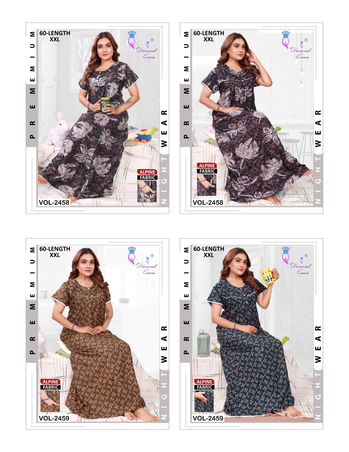 Alpine Length 60 Diamond Queen Night Gowns Supplier Gujarat