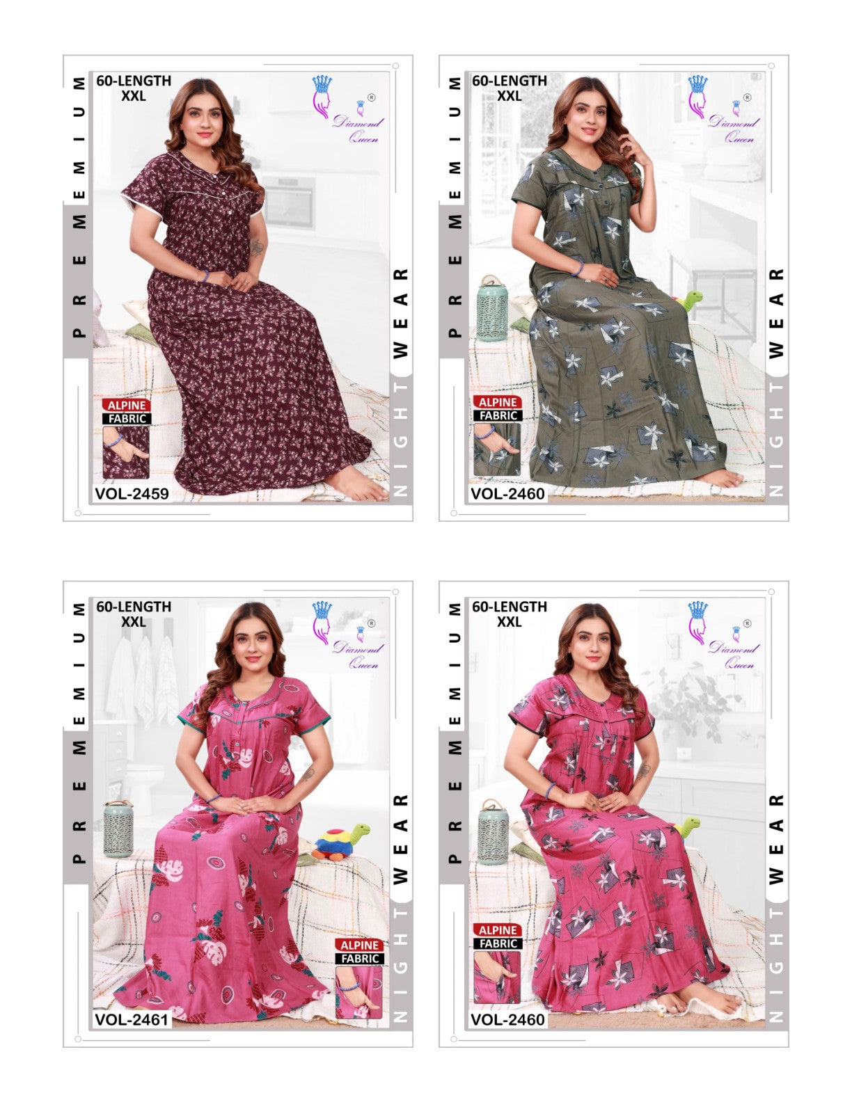 Alpine Length 60 Diamond Queen Night Gowns Supplier Gujarat