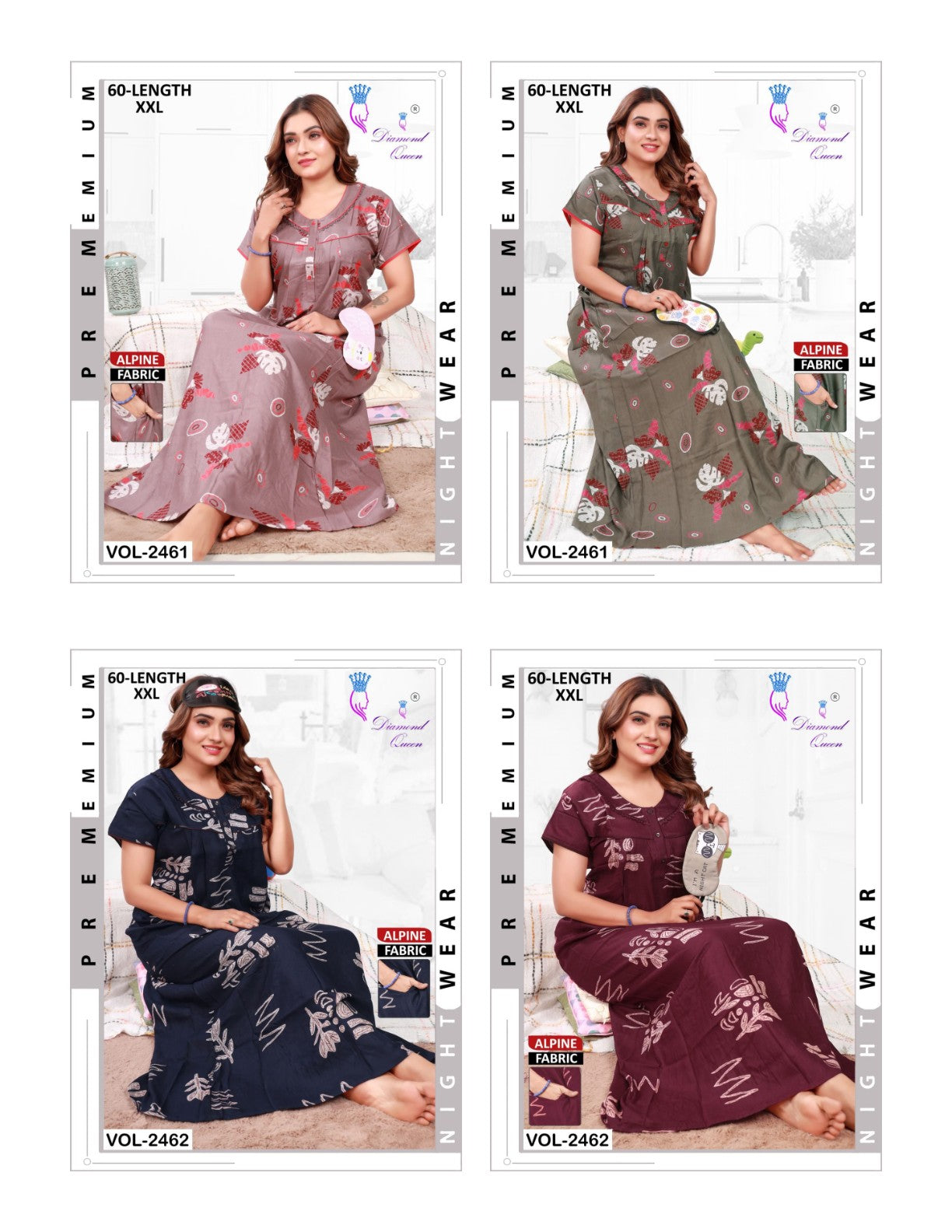 Alpine Length 60 Diamond Queen Night Gowns Supplier Gujarat