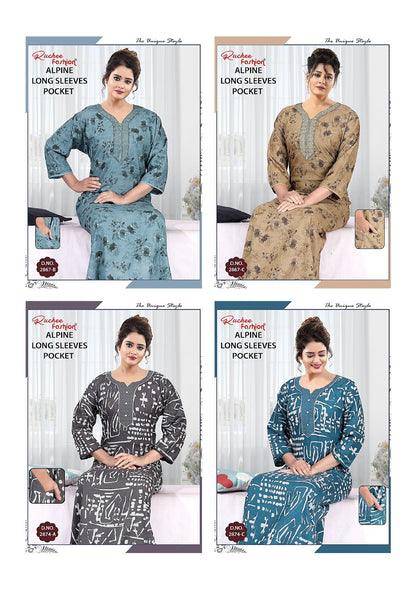 Alpine Long Sleeves Ruchee Fashion Night Gowns Wholesaler Gujarat