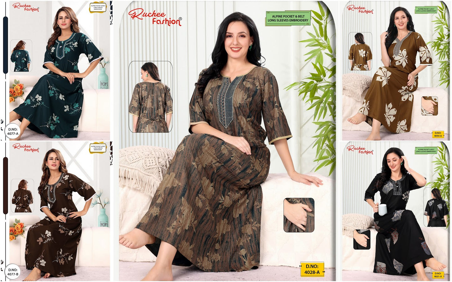 Alpine Long Sleeves Ruchee Fashion Night Gowns Supplier Ahmedabad