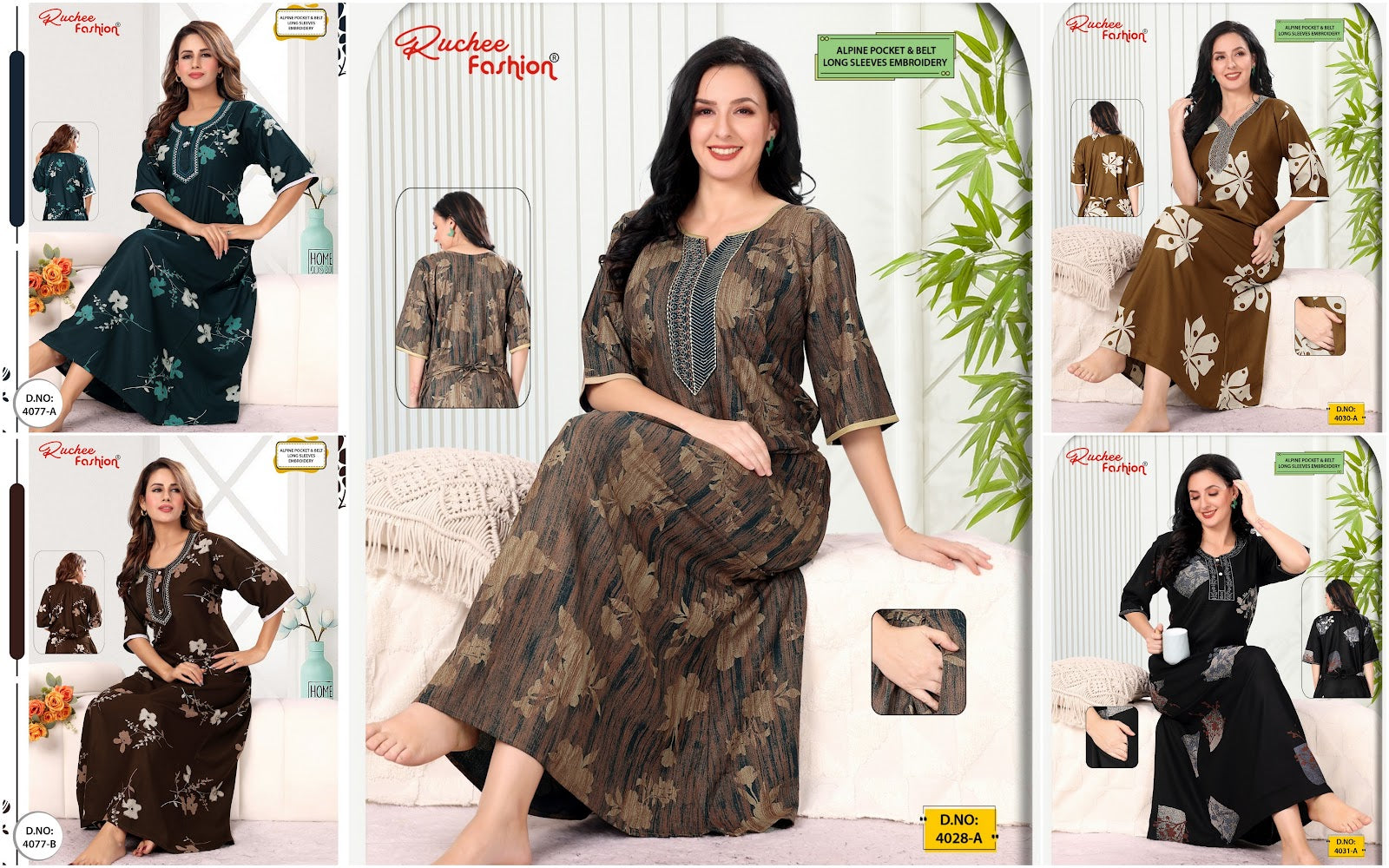 Alpine Long Sleeves Ruchee Fashion Night Gowns Supplier Ahmedabad