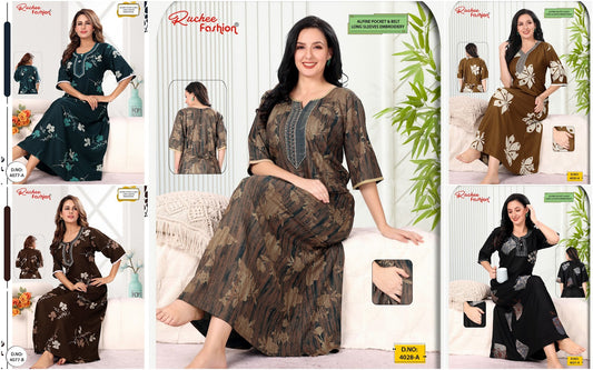 Alpine Long Sleeves Ruchee Fashion Night Gowns Supplier Ahmedabad