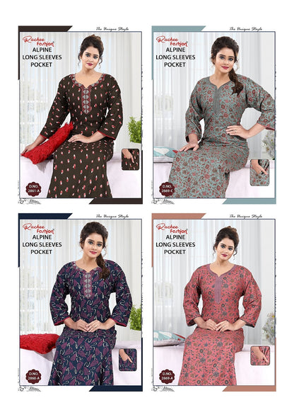 Alpine Long Sleeves Ruchee Fashion Night Gowns Wholesaler Gujarat