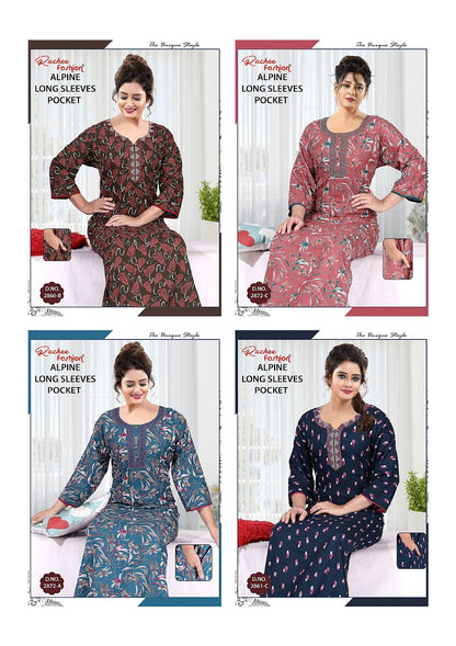 Alpine Long Sleeves Ruchee Fashion Night Gowns Wholesaler Gujarat