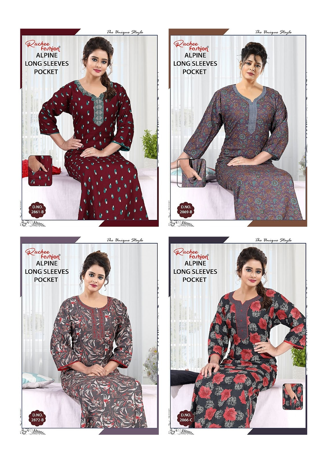 Alpine Long Sleeves Ruchee Fashion Night Gowns Wholesaler Gujarat