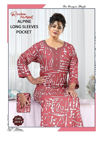Alpine Long Sleeves Ruchee Fashion Night Gowns Wholesaler Gujarat