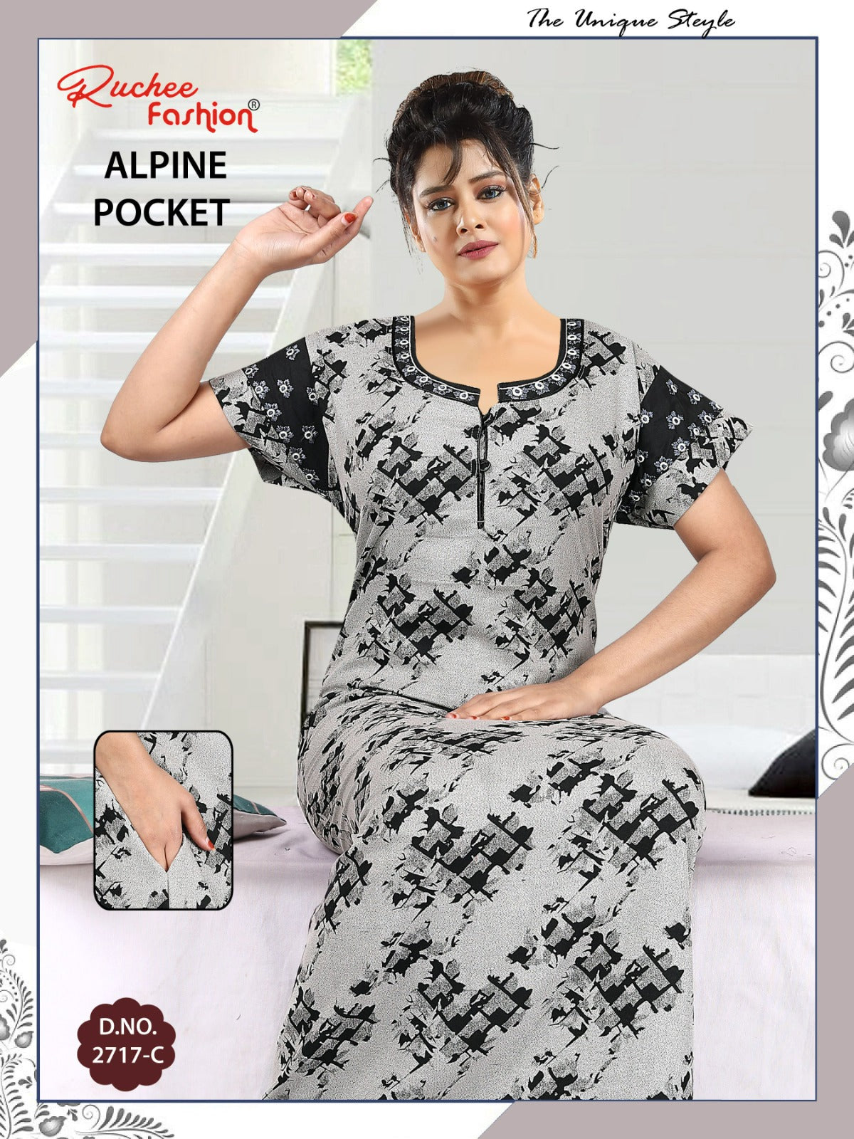 Alpine Pocket 010425 Ruchee Fashion Night Gowns Exporter Gujarat