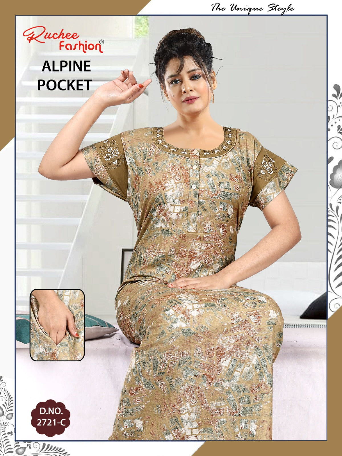 Alpine Pocket 010425 Ruchee Fashion Night Gowns Exporter Gujarat