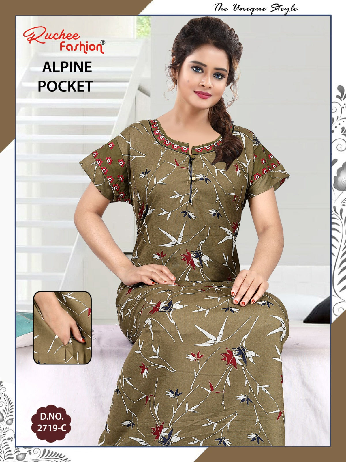 Alpine Pocket 010425 Ruchee Fashion Night Gowns Exporter Gujarat