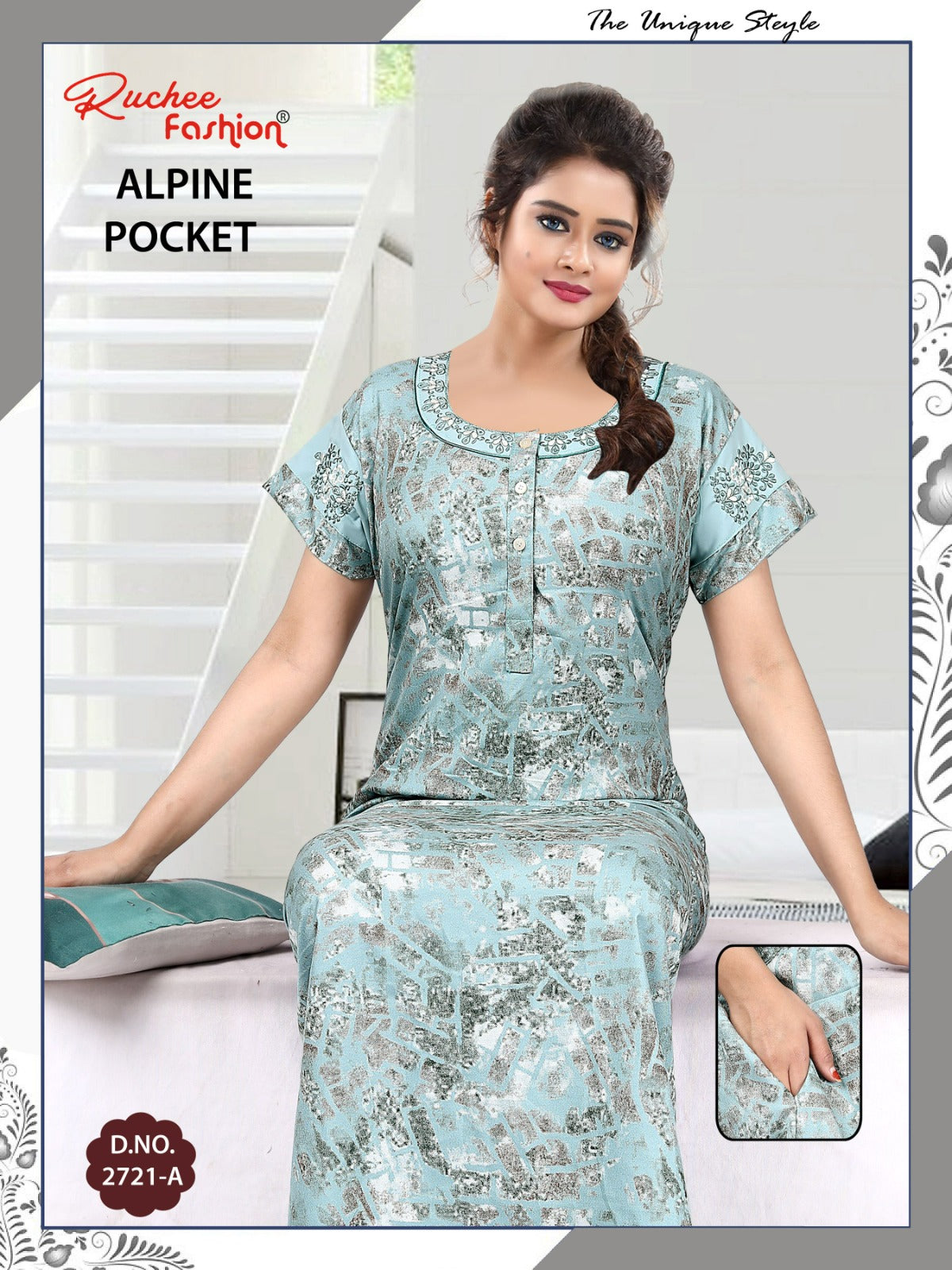 Alpine Pocket 010425 Ruchee Fashion Night Gowns Exporter Gujarat