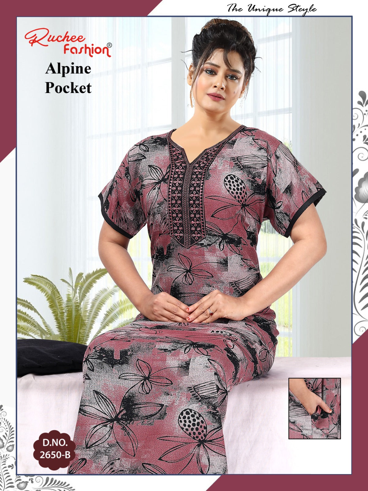 Alpine Pocket 031025 Ruchee Fashion Night Gowns Exporter Ahmedabad