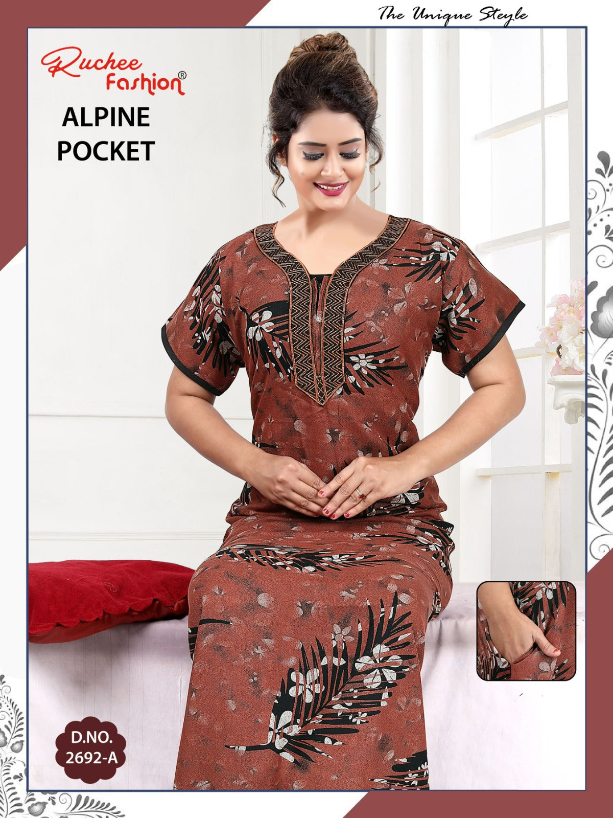 Alpine Pocket 031025 Ruchee Fashion Night Gowns Exporter Ahmedabad