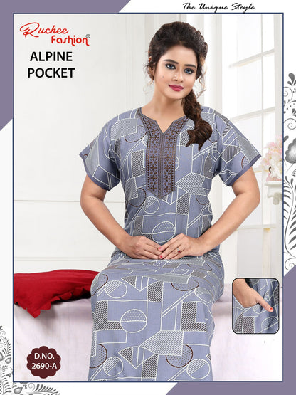 Alpine Pocket 031025 Ruchee Fashion Night Gowns Exporter Ahmedabad