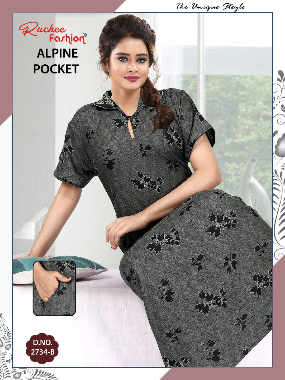Alpine Pocket 031025 Ruchee Fashion Night Gowns Exporter Ahmedabad
