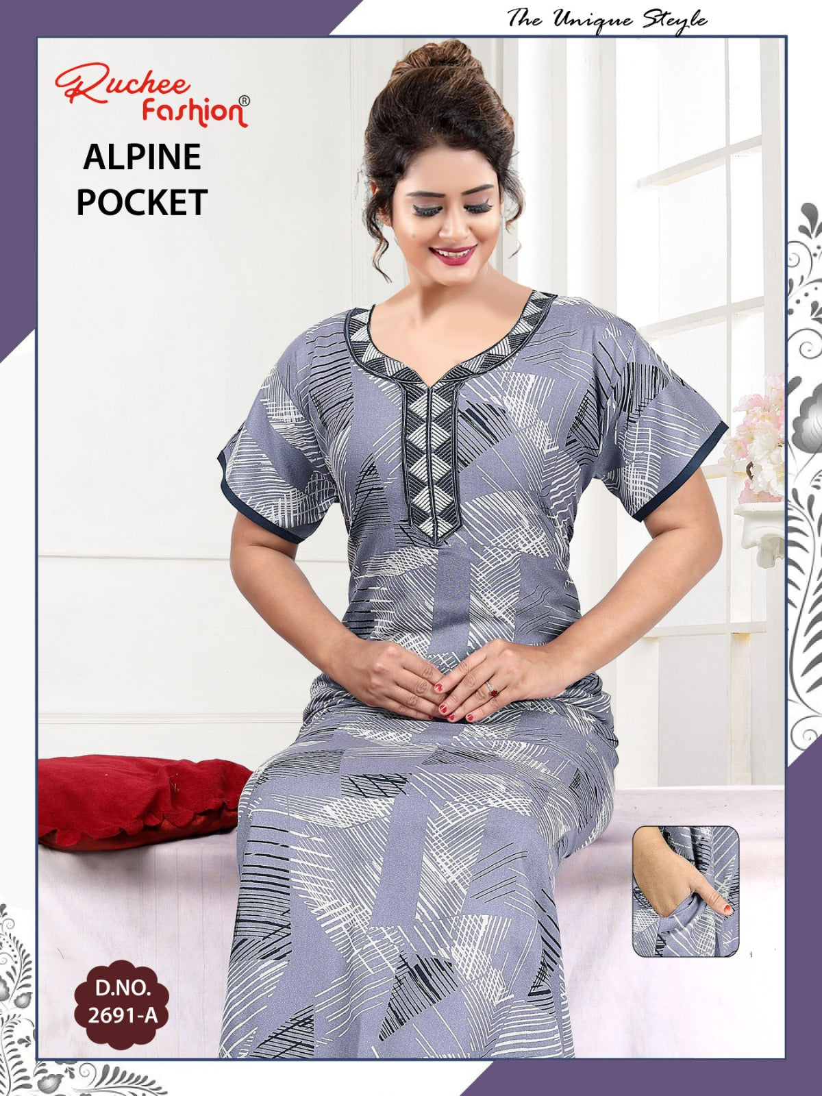 Alpine Pocket 031025 Ruchee Fashion Night Gowns Exporter Ahmedabad