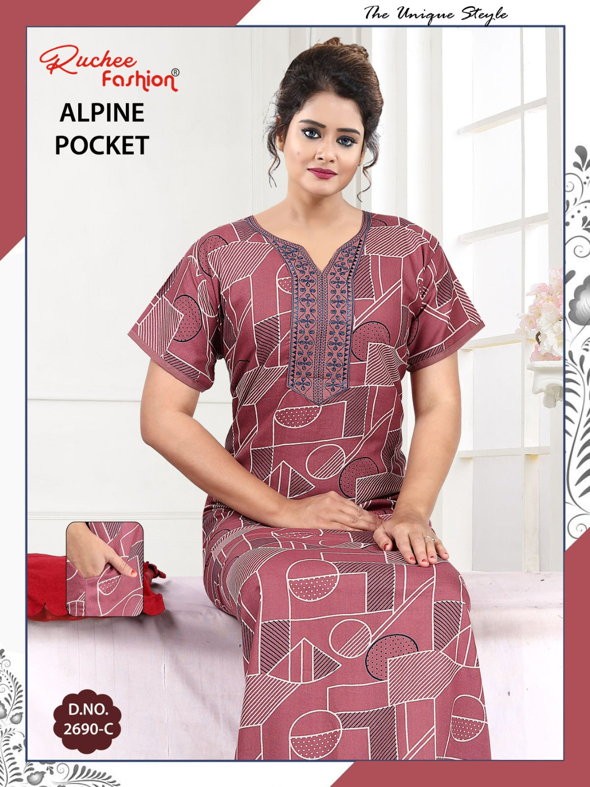 Alpine Pocket 031025 Ruchee Fashion Night Gowns Exporter Ahmedabad