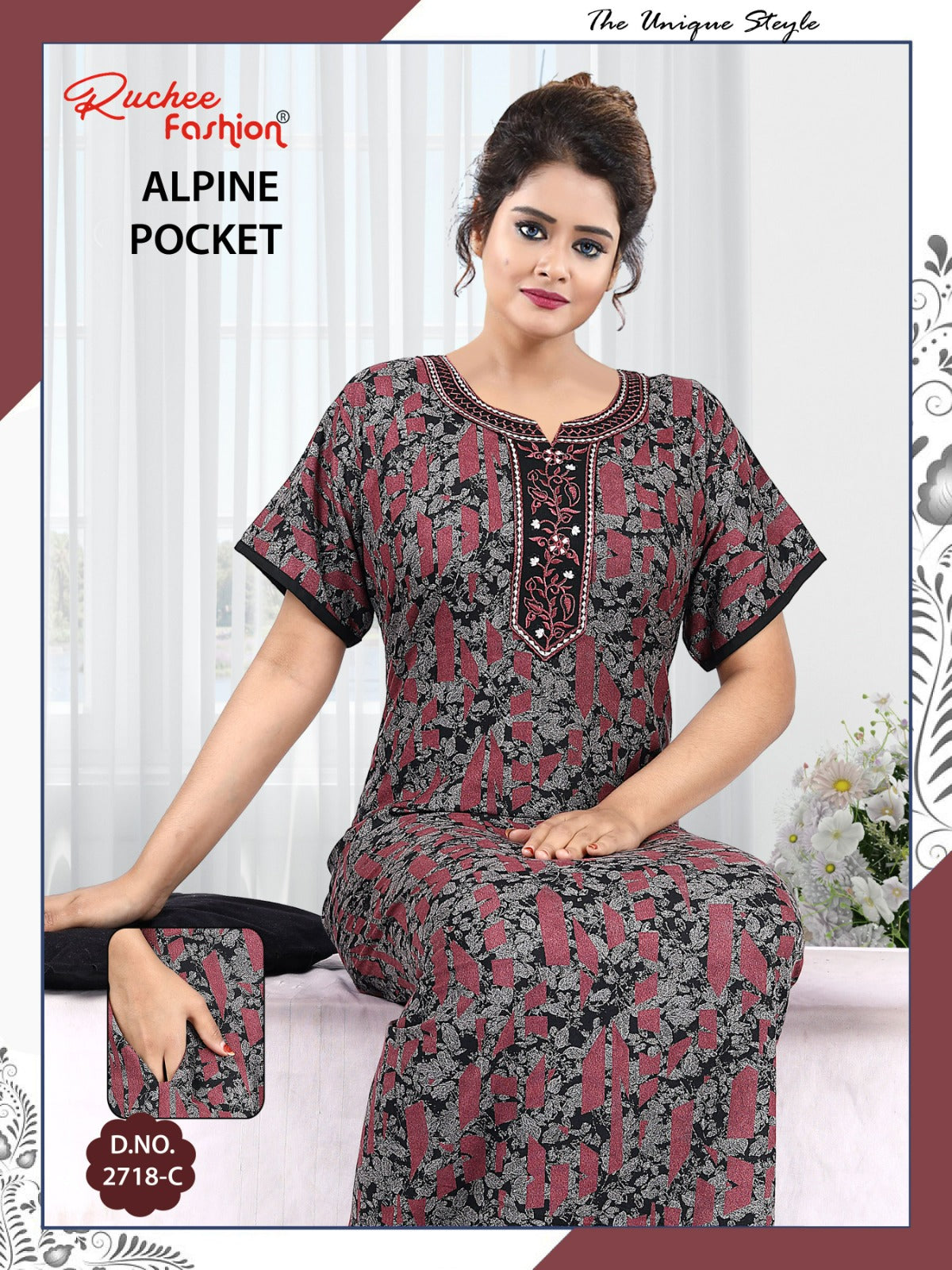 Alpine Pocket 031025 Ruchee Fashion Night Gowns Exporter Ahmedabad
