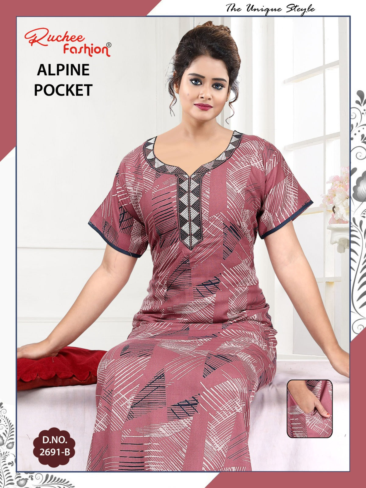 Alpine Pocket 031025 Ruchee Fashion Night Gowns Exporter Ahmedabad