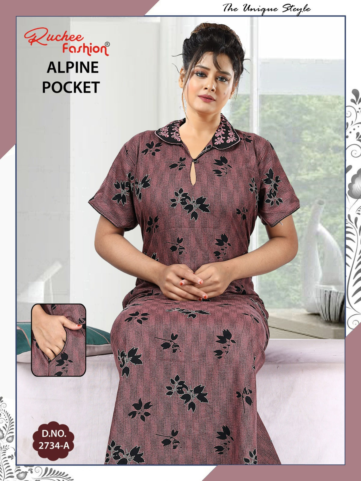 Alpine Pocket 031025 Ruchee Fashion Night Gowns Exporter Ahmedabad