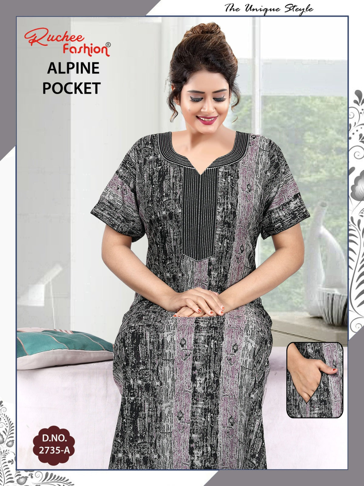 Alpine Pocket 031025 Ruchee Fashion Night Gowns Exporter Ahmedabad