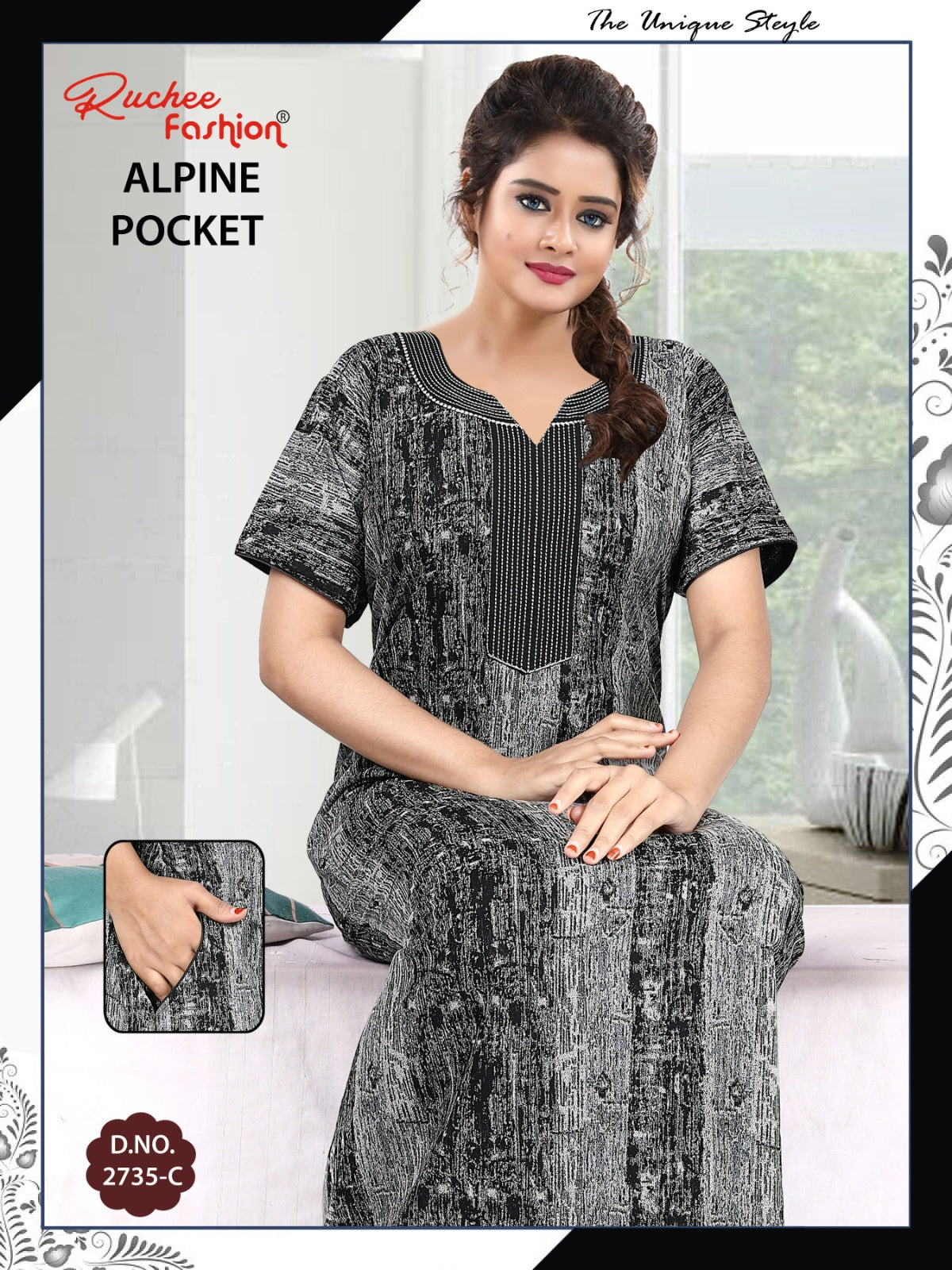 Alpine Pocket 031025 Ruchee Fashion Night Gowns Exporter Ahmedabad