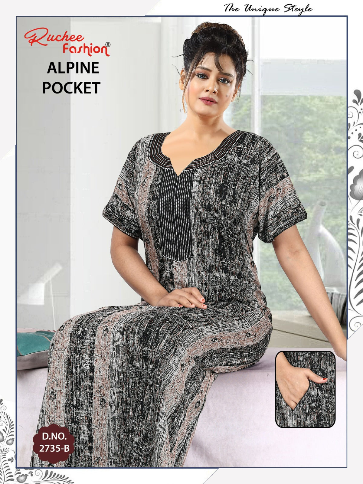 Alpine Pocket 031025 Ruchee Fashion Night Gowns Exporter Ahmedabad