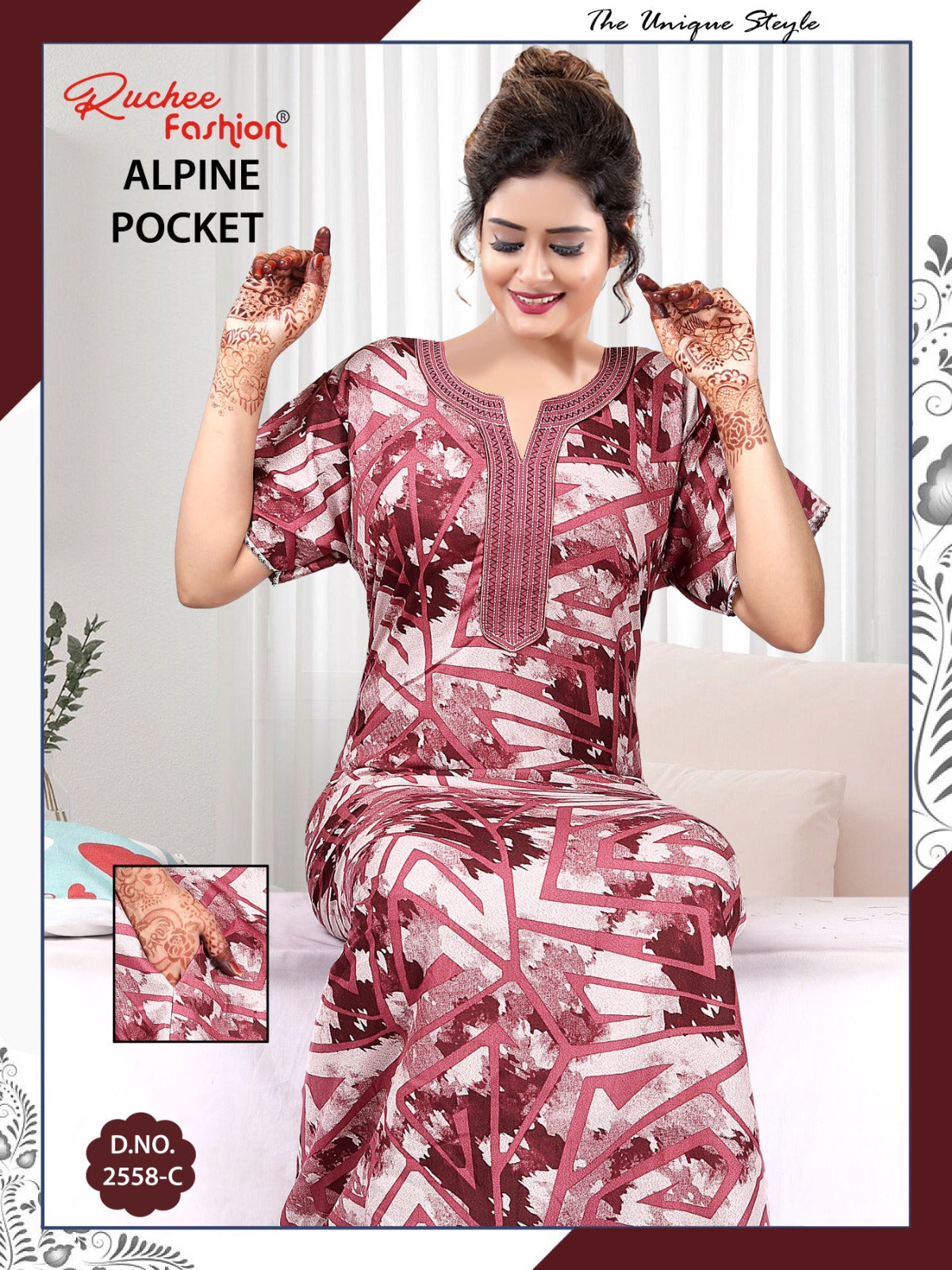 Alpine Pocket 090125 Ruchee Fashion Night Gowns Exporter India