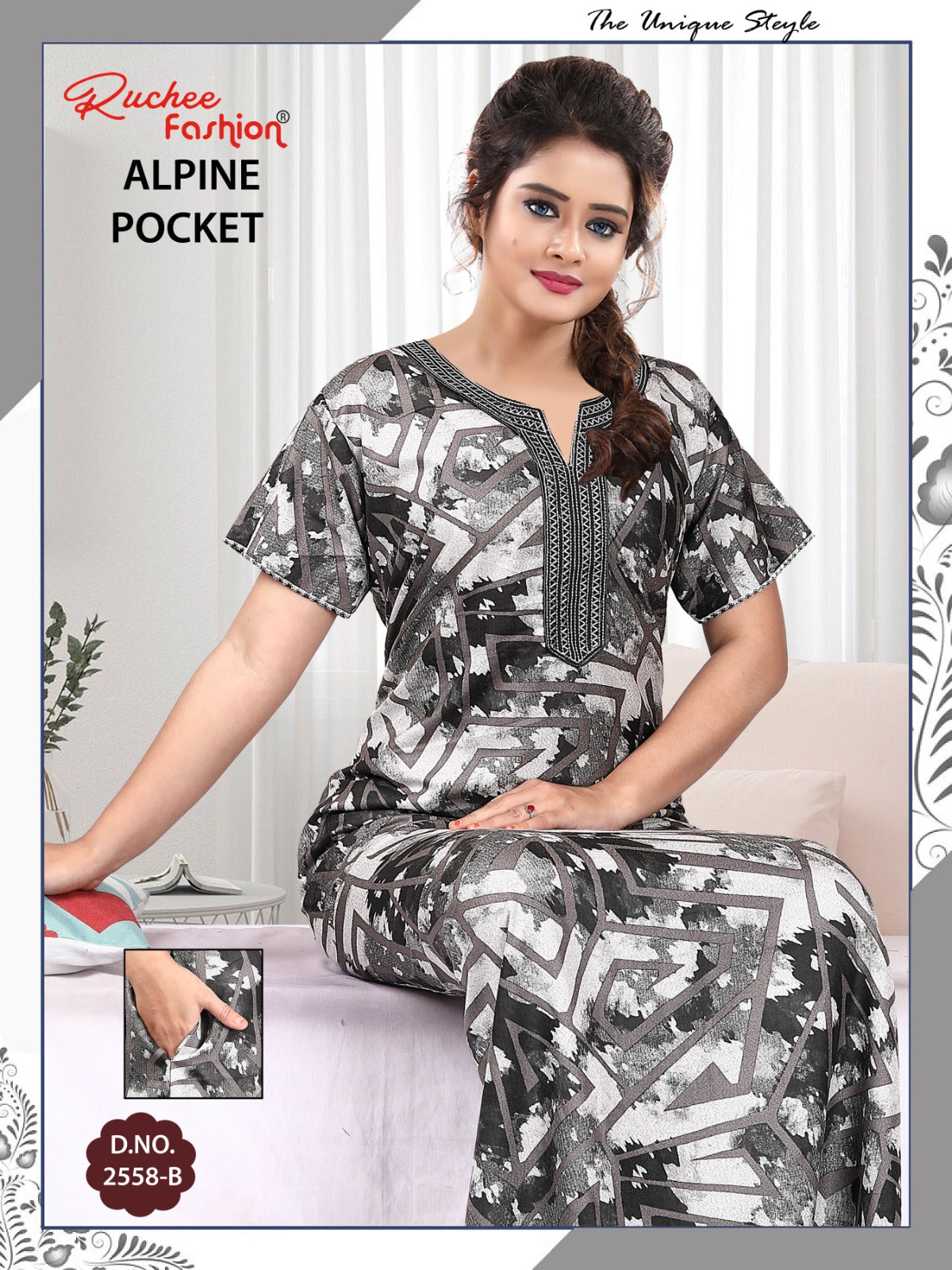 Alpine Pocket 090125 Ruchee Fashion Night Gowns Exporter India