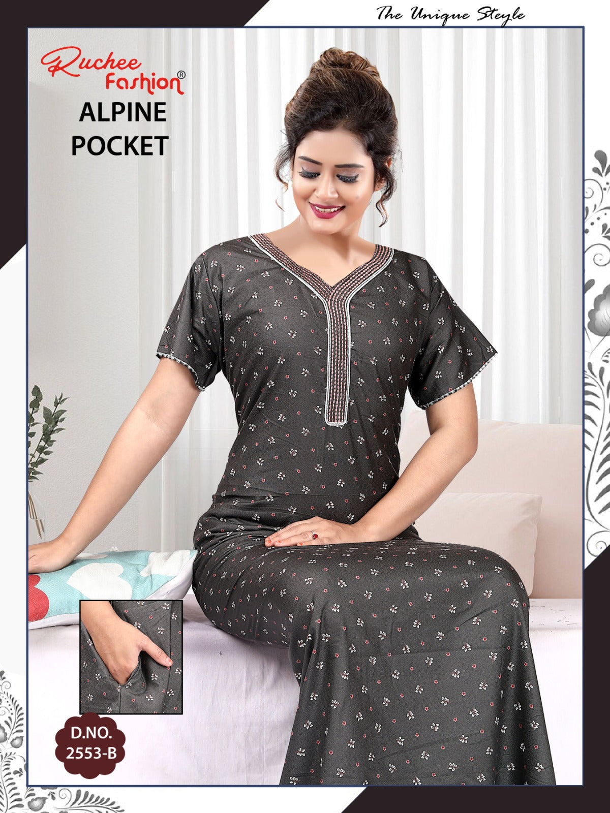 Alpine Pocket 090125 Ruchee Fashion Night Gowns Exporter India