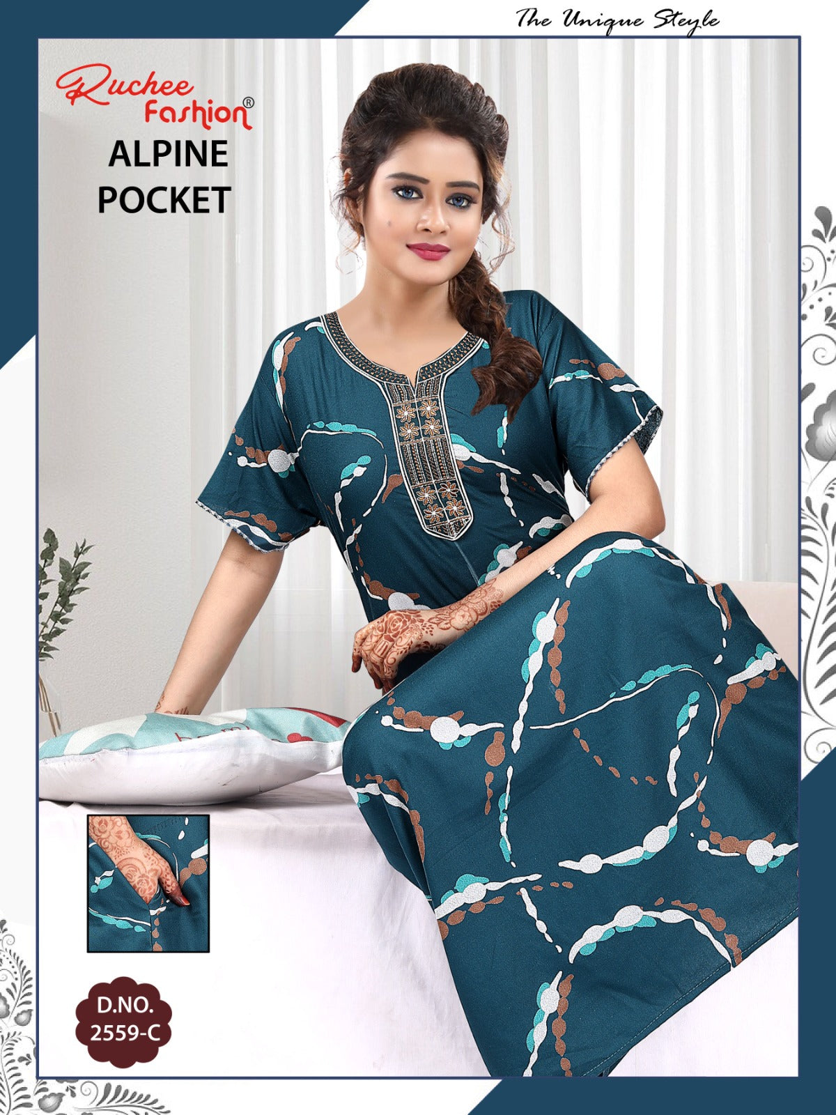 Alpine Pocket 090125 Ruchee Fashion Night Gowns Exporter India