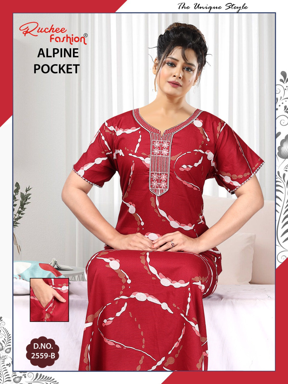 Alpine Pocket 090125 Ruchee Fashion Night Gowns Exporter India