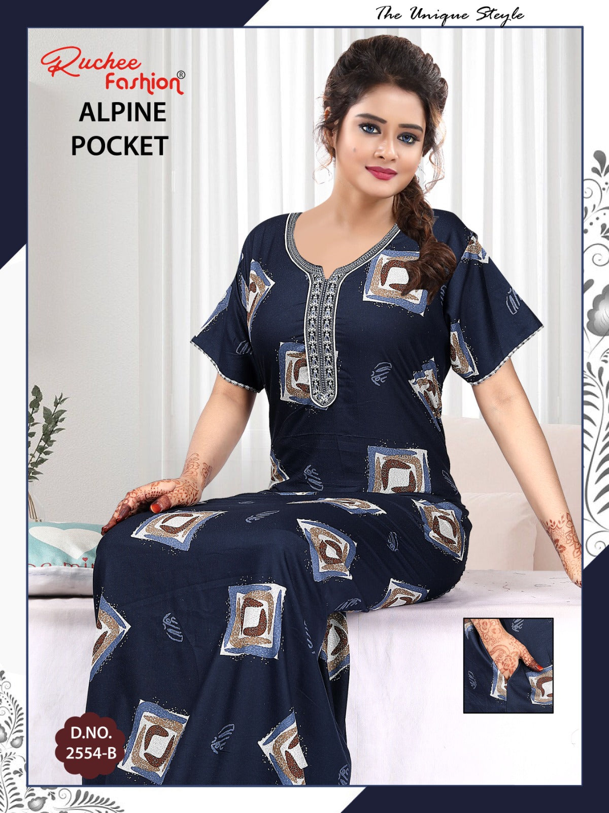 Alpine Pocket 090125 Ruchee Fashion Night Gowns Exporter India