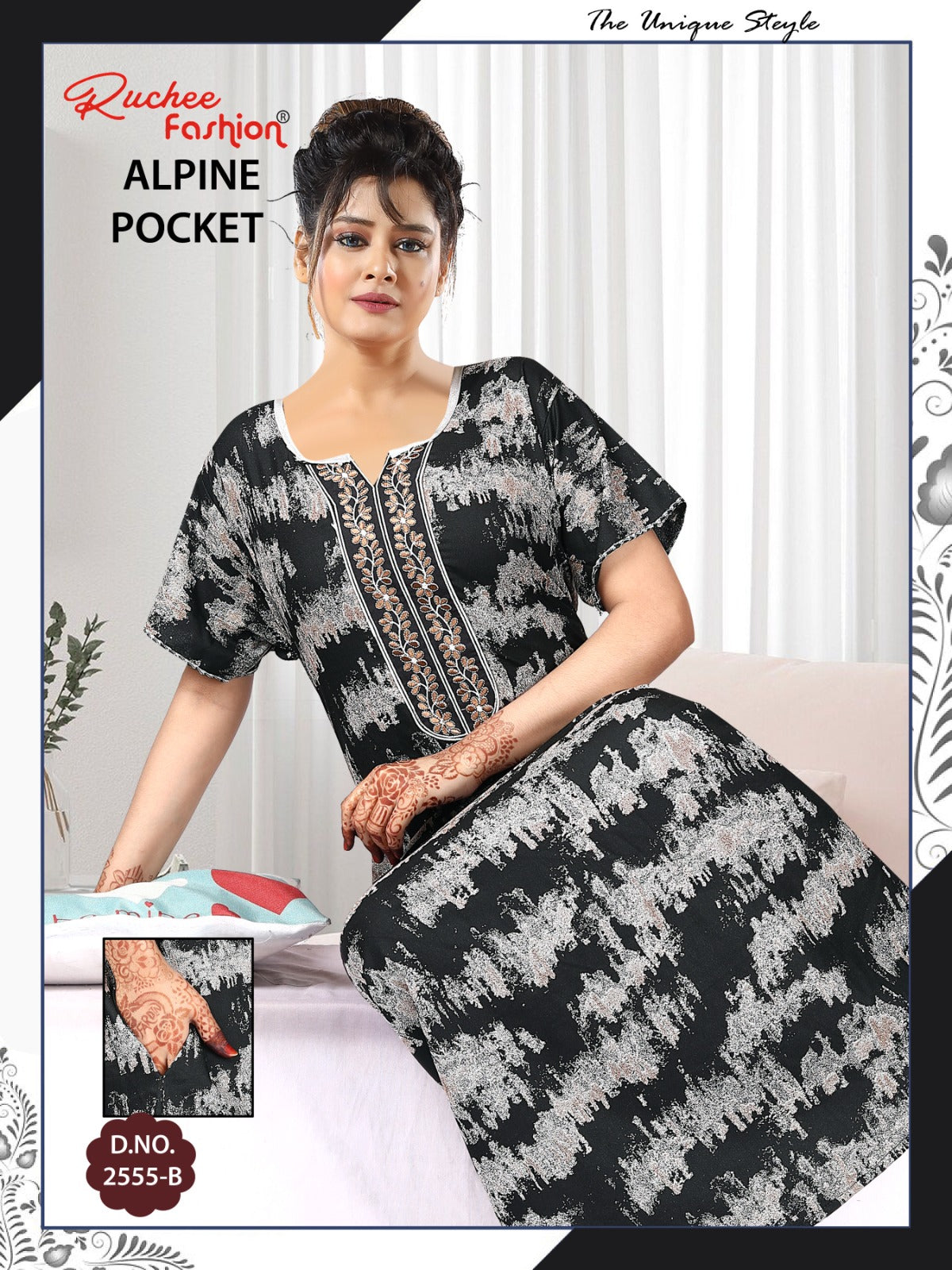 Alpine Pocket 090125 Ruchee Fashion Night Gowns Exporter India