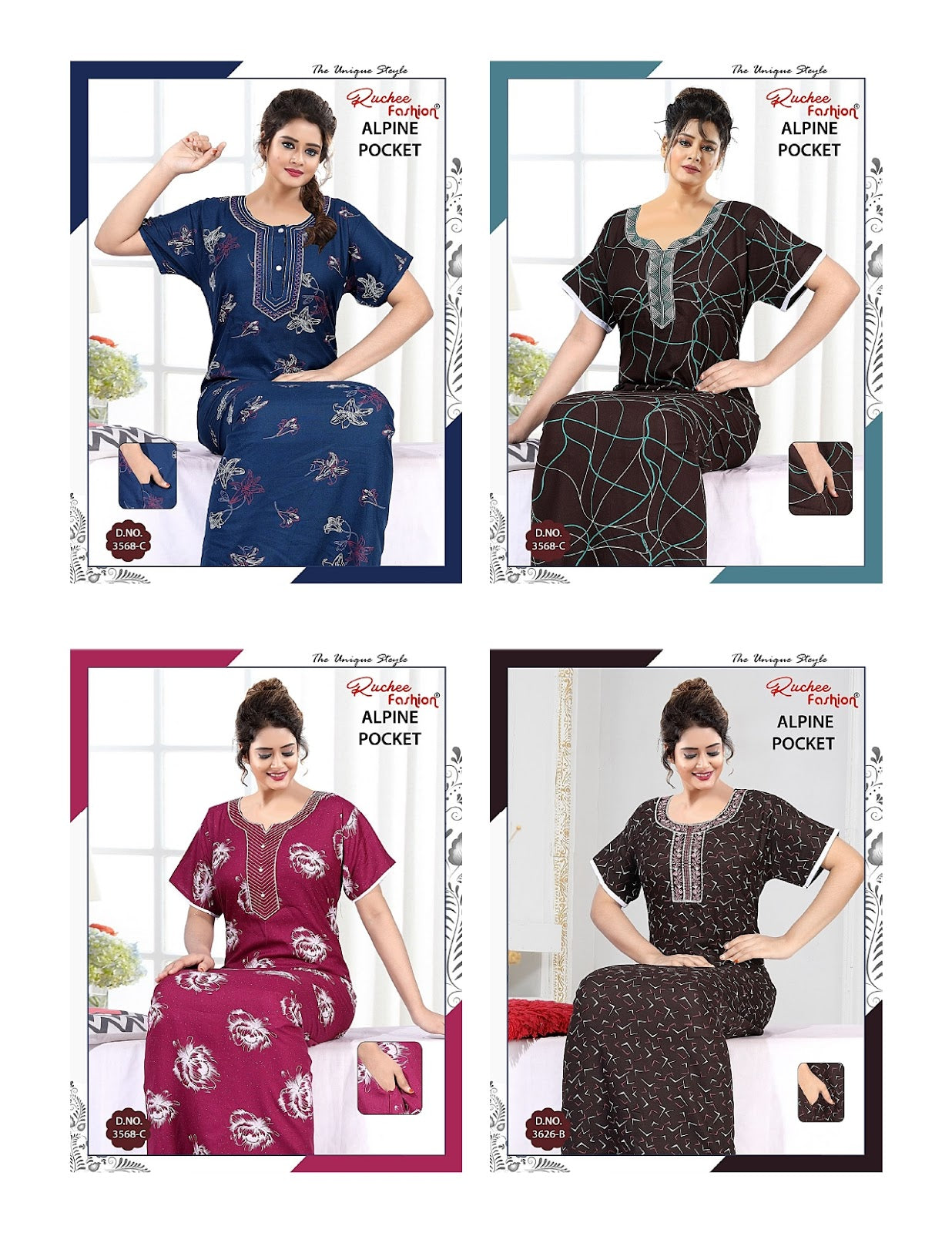 Alpine Pocket 1208 Ruchee Fashion Night Gowns Supplier India