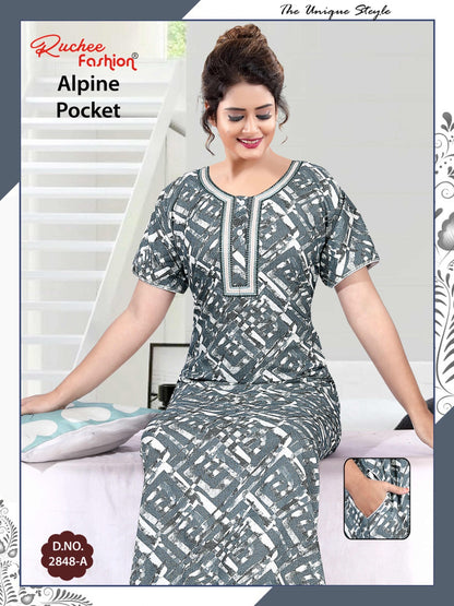 अल्पाइन पॉकेट 150325 रुची फैशन नाइट गाउन सप्लायर