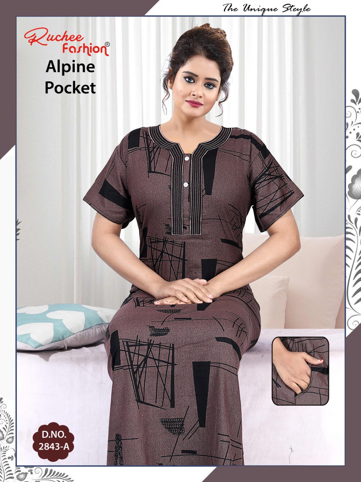 अल्पाइन पॉकेट 150325 रुची फैशन नाइट गाउन सप्लायर