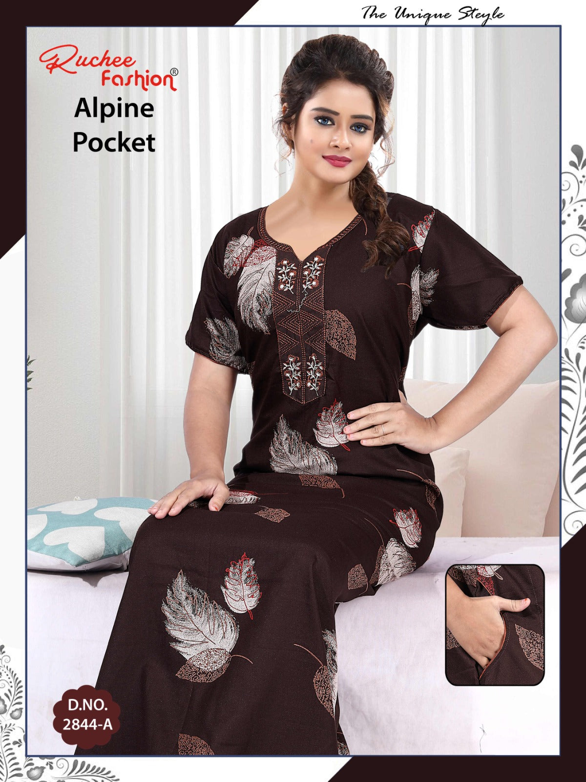 अल्पाइन पॉकेट 150325 रुची फैशन नाइट गाउन सप्लायर