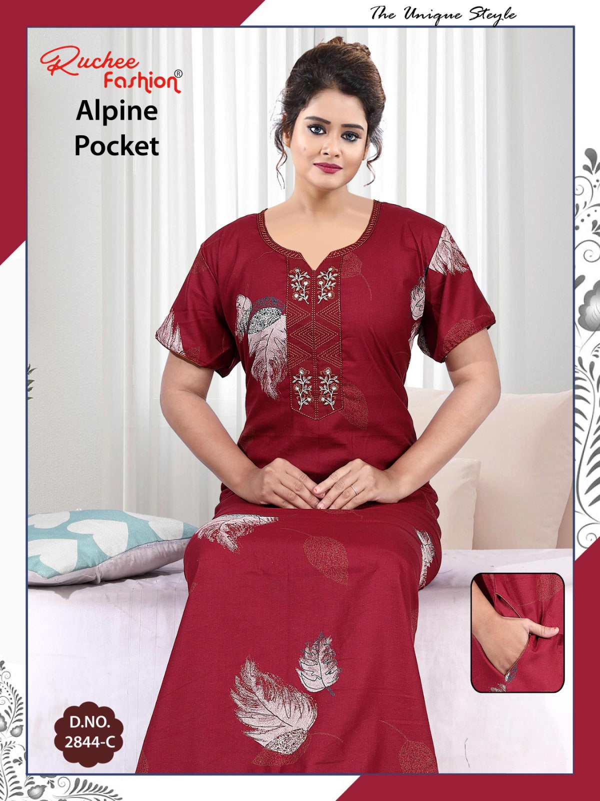 अल्पाइन पॉकेट 150325 रुची फैशन नाइट गाउन सप्लायर