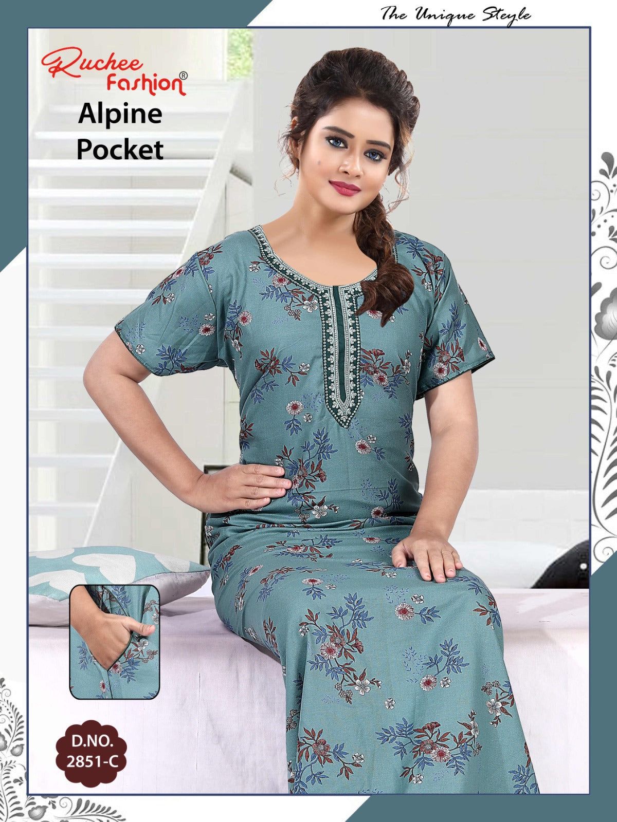 अल्पाइन पॉकेट 150325 रुची फैशन नाइट गाउन सप्लायर