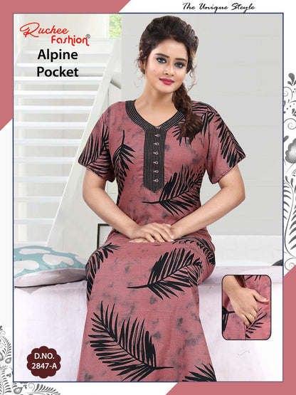 अल्पाइन पॉकेट 150325 रुची फैशन नाइट गाउन सप्लायर
