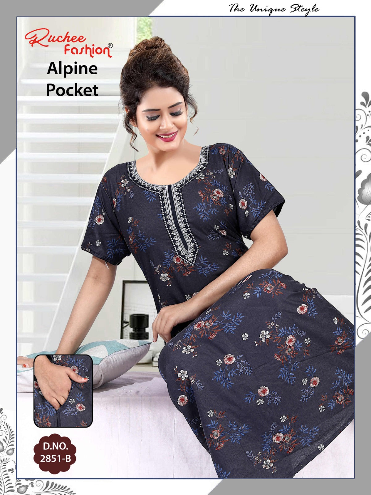 अल्पाइन पॉकेट 150325 रुची फैशन नाइट गाउन सप्लायर