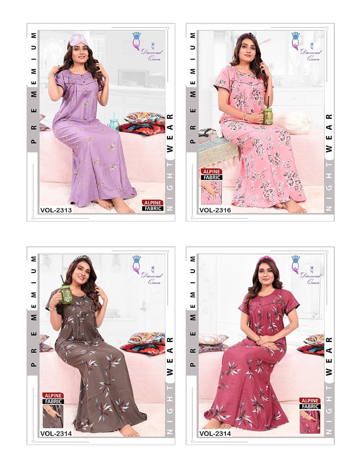 Alpine Pocket 2608 Diamond Queen Night Gowns Wholesaler Gujarat