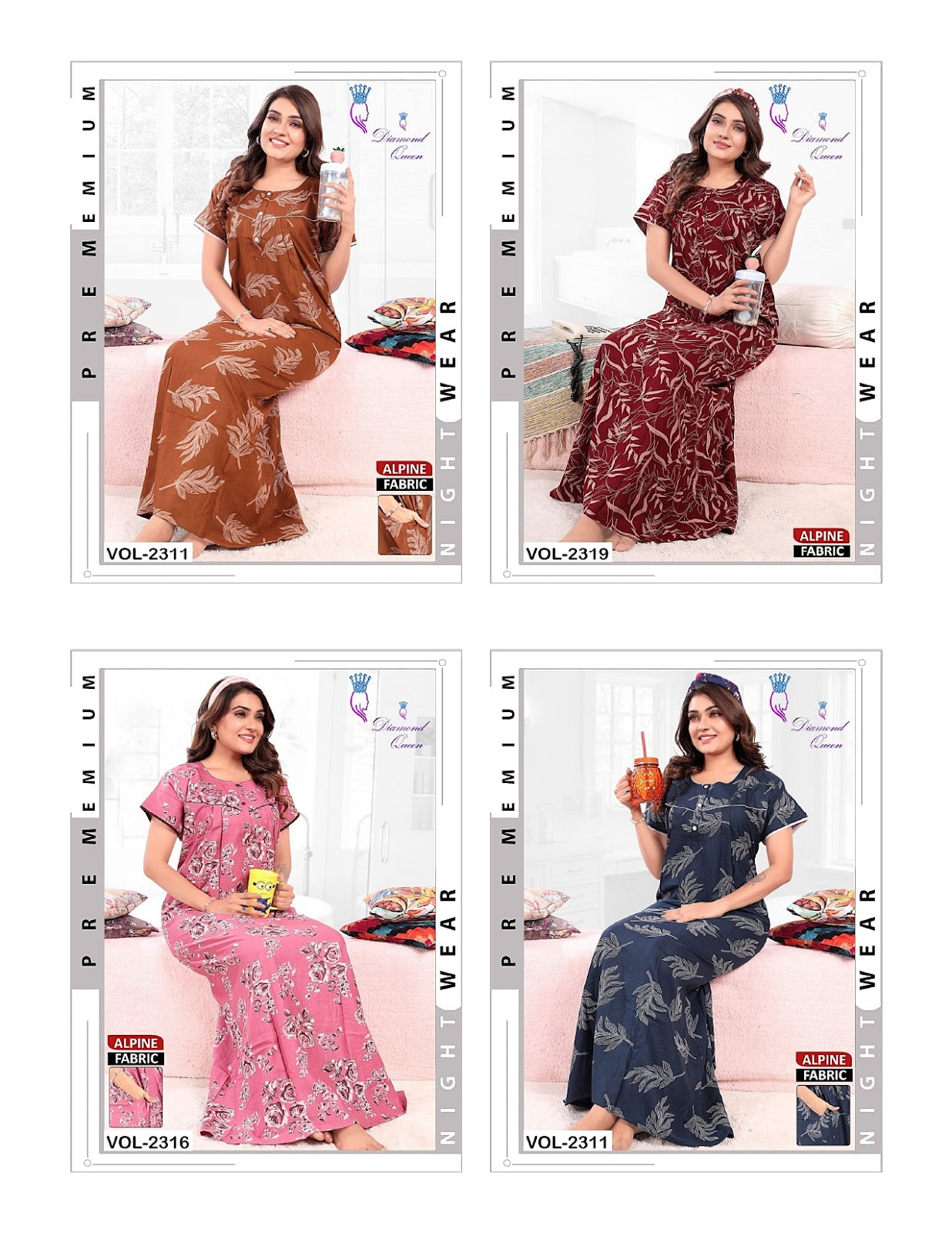 Alpine Pocket 2608 Diamond Queen Night Gowns Wholesaler Gujarat